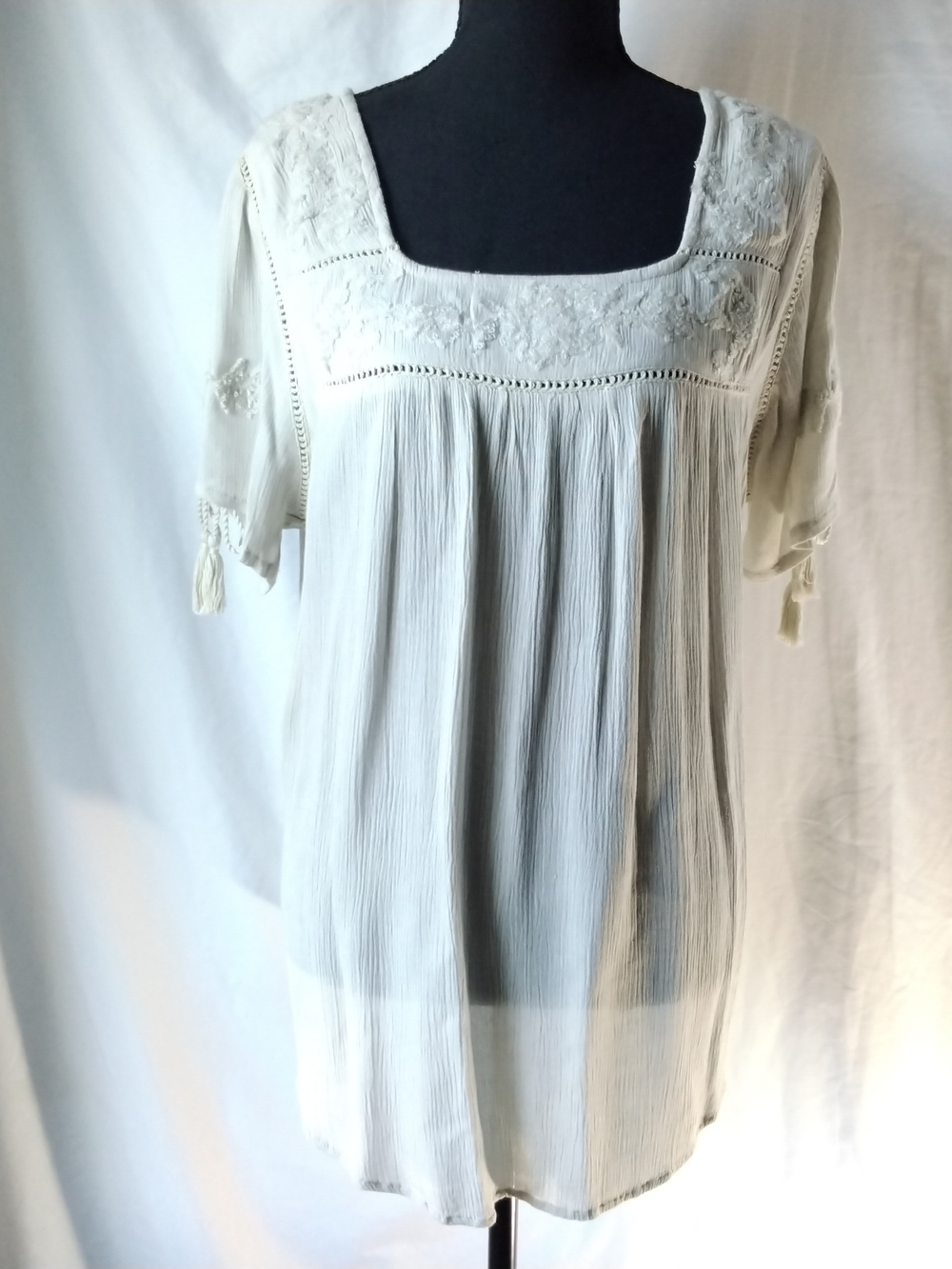 Magazine Cream Embroidered Square-Neck Tunic Top
